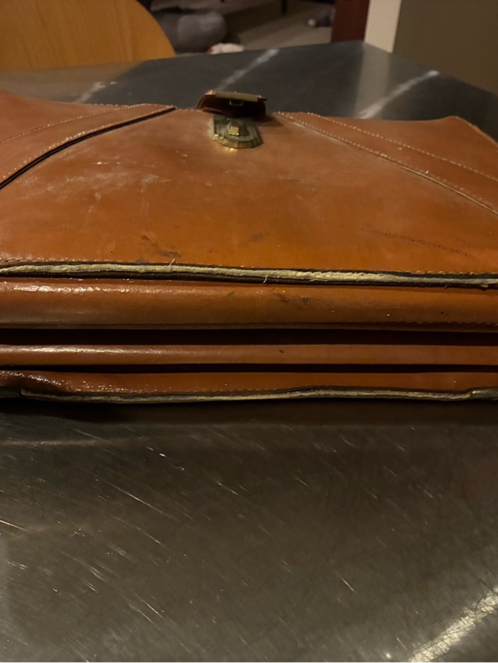 NBC Brief Case National Brief Case Classic Brown Leather Briefcase Travel Bag - Picture 12 of 13